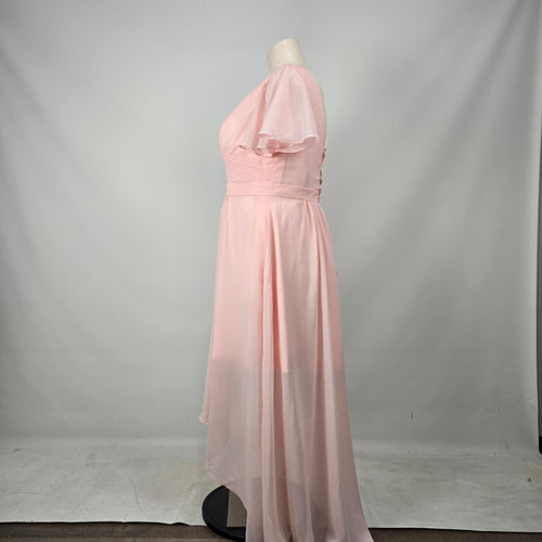Blush Pink Chiffon Flutter Sleeve Lace-Up Back Maxi Dress Formal Gown - Size 20