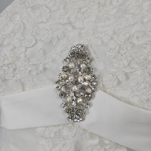 Cara Mia Ivory Silver Lace Wedding Gown Corset Back Beaded Bridal Dress - Size 22W