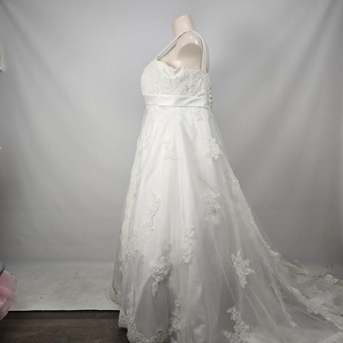 Cara Mia Ivory Silver Lace Wedding Gown Corset Back Beaded Bridal Dress - Size 22W