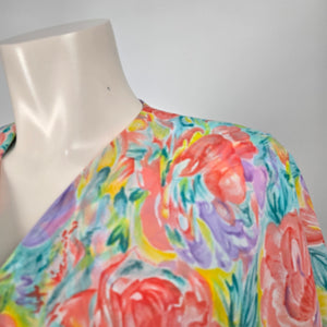 Vintage Floral Cape Dress Belted Pleated Midi Multicolor - Size 12