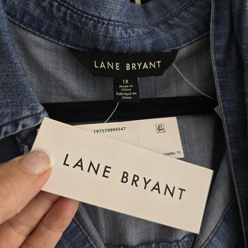 Lane Bryant Chambray Button Front Shirt Dress Blue - Size 1X NWT