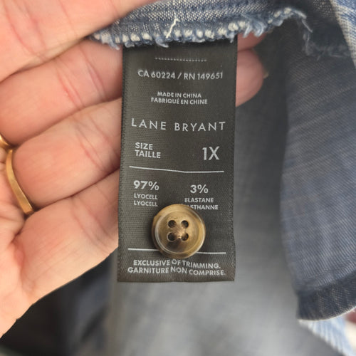 Lane Bryant Chambray Button Front Shirt Dress Blue - Size 1X NWT