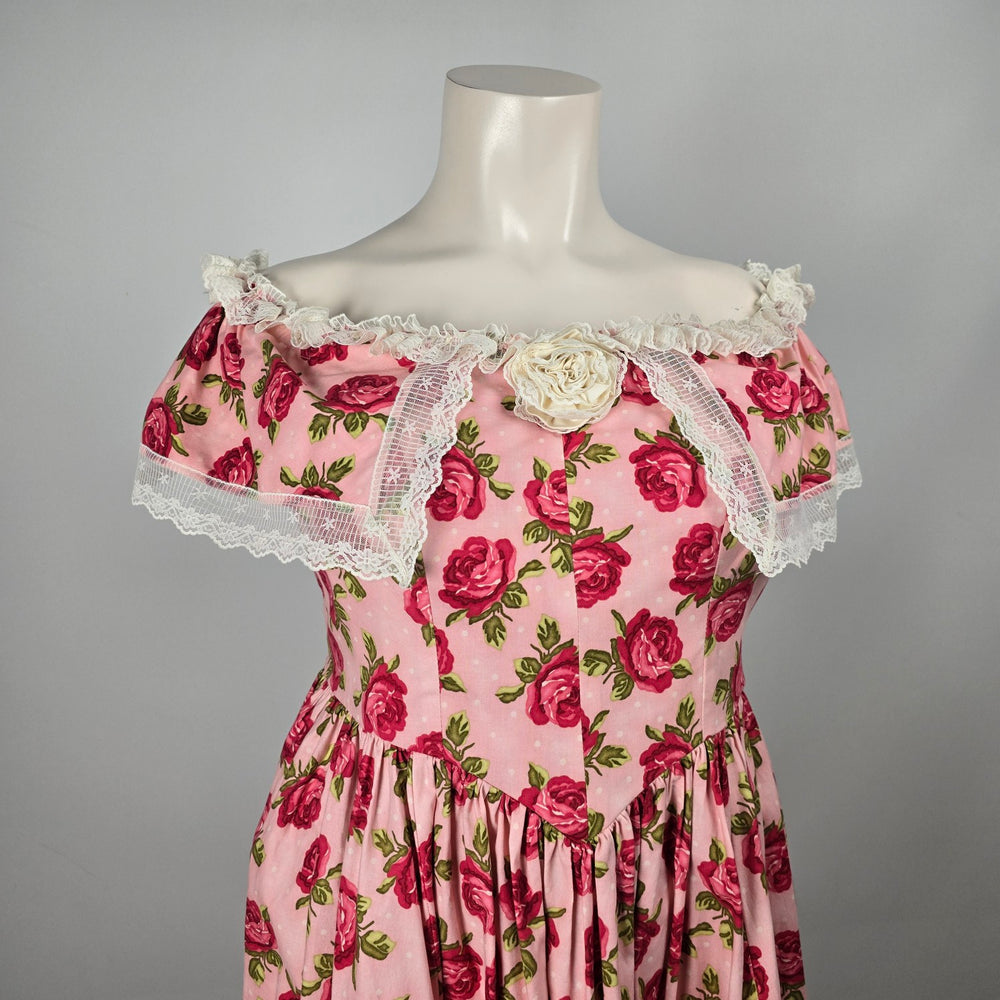 Recollections Vintage Pink Rose Floral Prairie Maxi Dress - Size XL