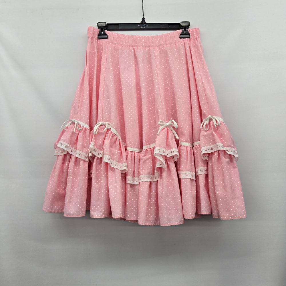 Vintage Malco Modes Pink Polka Dot Tiered Ruffle Skirt Square Dancing - Size M