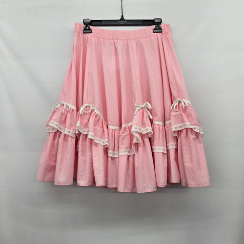 Vintage Malco Modes Pink Polka Dot Tiered Ruffle Skirt Square Dancing - Size M