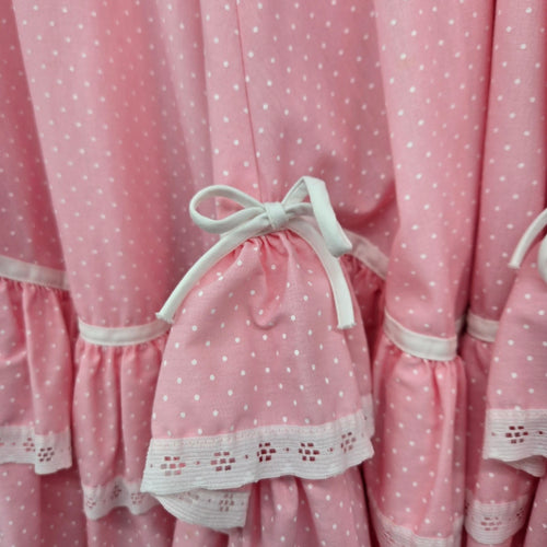 Vintage Malco Modes Pink Polka Dot Tiered Ruffle Skirt Square Dancing - Size M