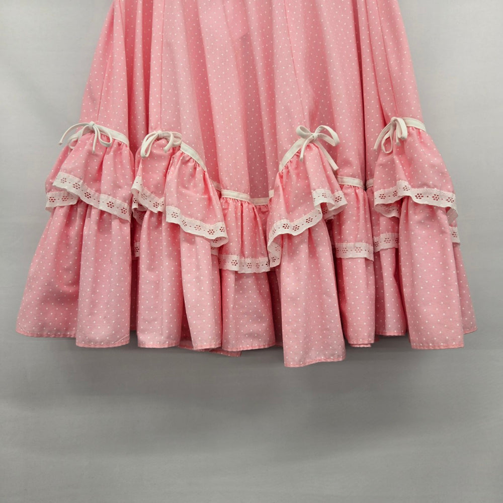 Vintage Malco Modes Pink Polka Dot Tiered Ruffle Skirt Square Dancing - Size M