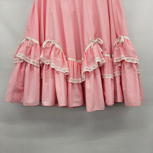 Vintage Malco Modes Pink Polka Dot Tiered Ruffle Skirt Square Dancing - Size M