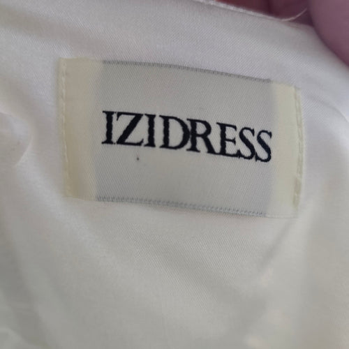 IZIDRESS Ivory White Chiffon Formal Wedding Gown Silver Embroidery Train - Size1X-2X NWT