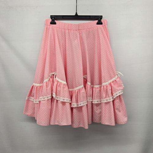 Vintage Malco Modes Pink Polka Dot Tiered Ruffle Skirt Square Dancing - Size M