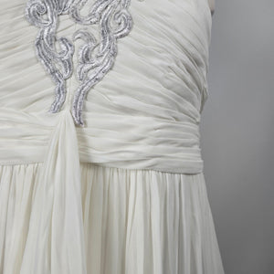 IZIDRESS Ivory White Chiffon Formal Wedding Gown Silver Embroidery Train - Size1X-2X NWT