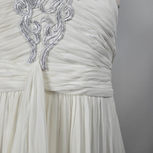 IZIDRESS Ivory White Chiffon Formal Wedding Gown Silver Embroidery Train - Size1X-2X NWT