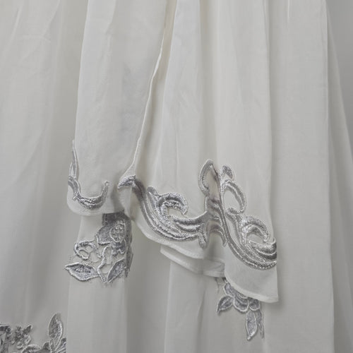 IZIDRESS Ivory White Chiffon Formal Wedding Gown Silver Embroidery Train - Size1X-2X NWT