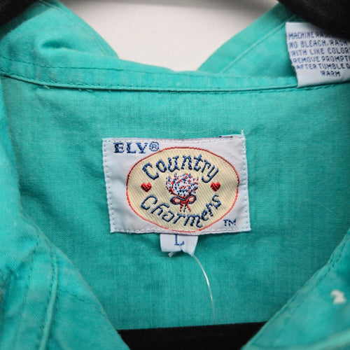 ELY Country Charmers Turquoise Embroidered Western Pearl Snap Shirt - Size L