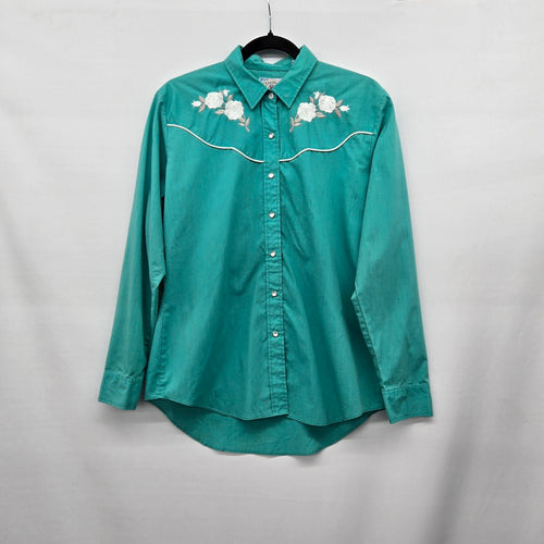 ELY Country Charmers Turquoise Embroidered Western Pearl Snap Shirt - Size L