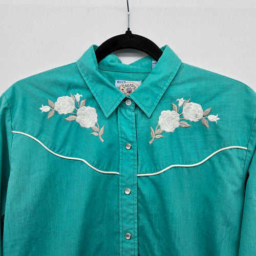 ELY Country Charmers Turquoise Embroidered Western Pearl Snap Shirt - Size L