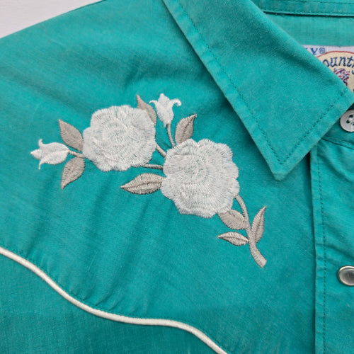 ELY Country Charmers Turquoise Embroidered Western Pearl Snap Shirt - Size L