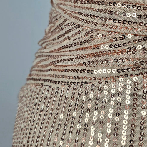 UNITHORSE Rose Gold Sequin Maxi Dress V-Neck Formal Evening Gown - Size 1-2XL NWT