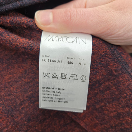 Marc Cain 100% Virgin Wool Abstract Moto Jacket Rust Brown - Size 4