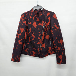 Marc Cain 100% Virgin Wool Abstract Moto Jacket Rust Brown - Size 4