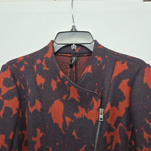 Marc Cain 100% Virgin Wool Abstract Moto Jacket Rust Brown - Size 4