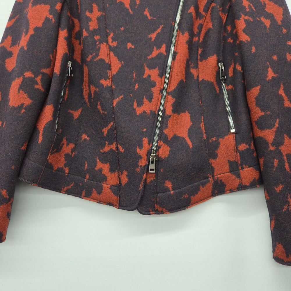 Marc Cain 100% Virgin Wool Abstract Moto Jacket Rust Brown - Size 4