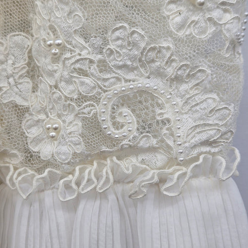 Vintage Ivory Lace Pearl Beaded Ruffle Blouse Jacket Pleated Trim Size M