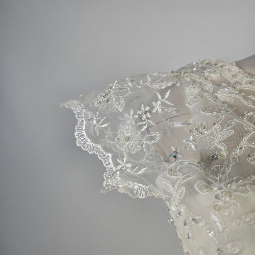 Jasmine Ivory Wedding Dress Bridal Gown Lace Beaded Corset Back Train - Size 16