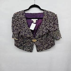 Vintage Venessa Stevens Black Gold Embroidered Cropped Jacket - Size L