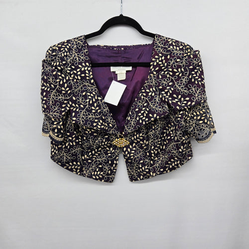 Vintage Venessa Stevens Black Gold Embroidered Cropped Jacket - Size L