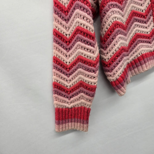 MNG Pink Red Chevron Open Knit Button Front Cardigan Sweater - Size 1XL