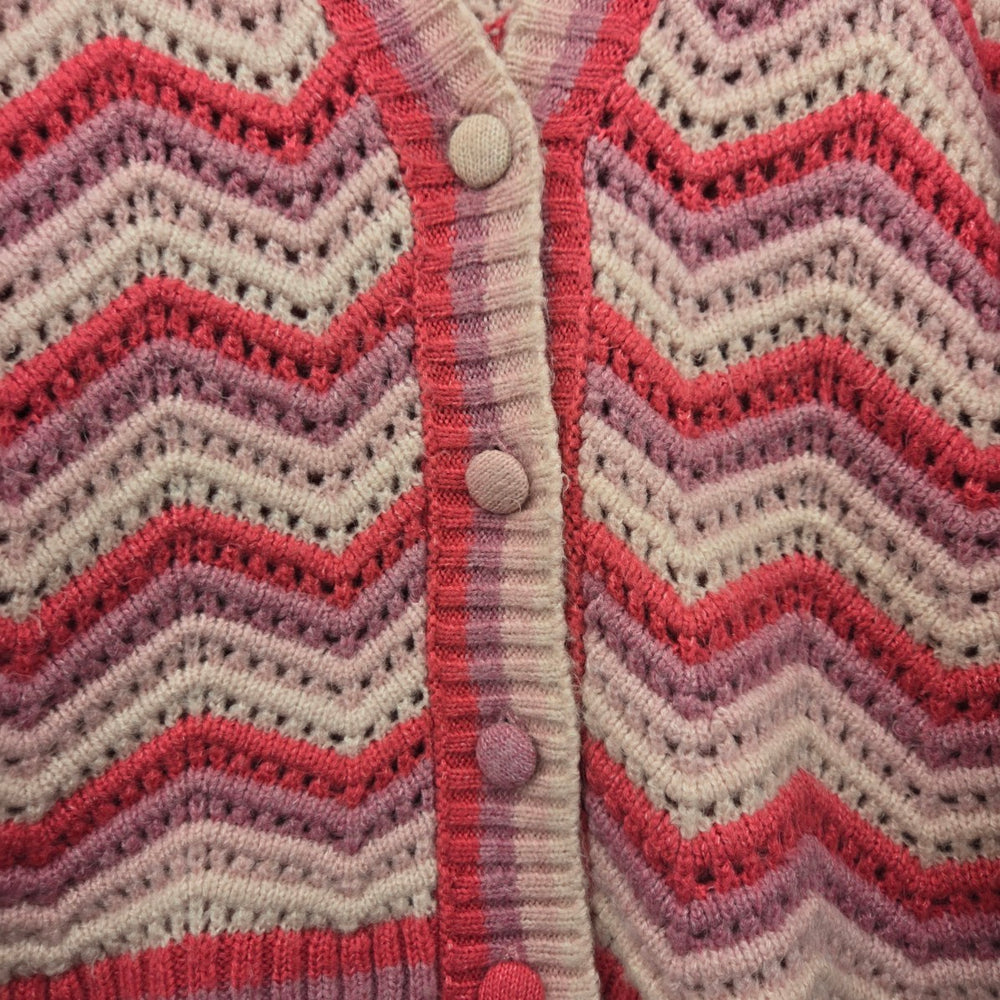 MNG Pink Red Chevron Open Knit Button Front Cardigan Sweater - Size 1XL