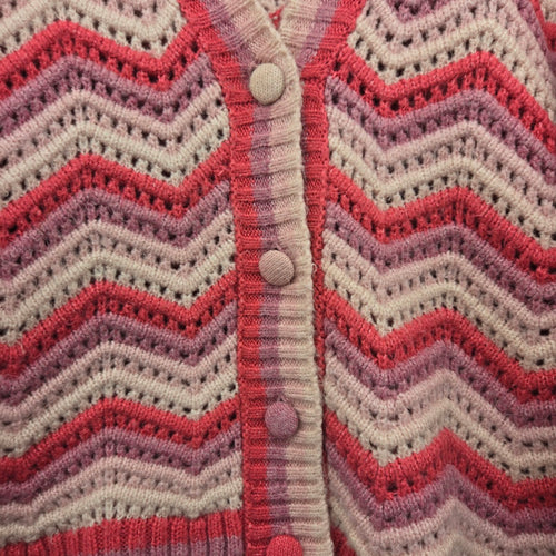 MNG Pink Red Chevron Open Knit Button Front Cardigan Sweater - Size 1XL