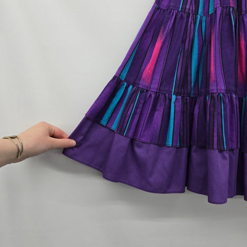 Vintage Square Up Fashions Purple Square Dancing Tiered Ruffle Cotton Skirt Size S
