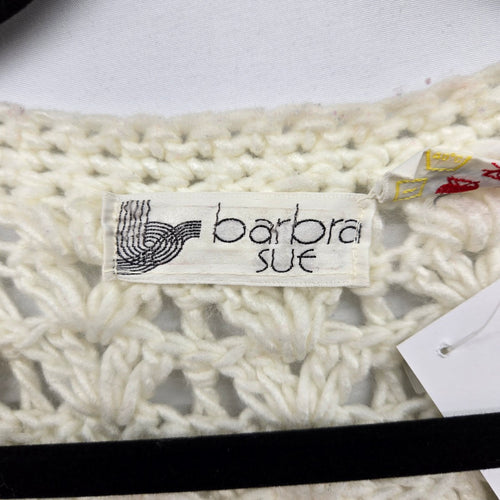 Vintage Barbra Sue Cream Crochet Knit Button Front Sweater Vest - Size S/M