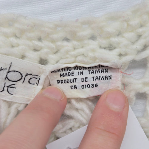 Vintage Barbra Sue Cream Crochet Knit Button Front Sweater Vest - Size S/M