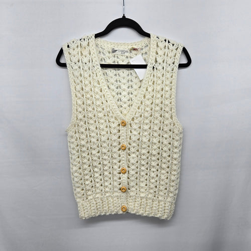 Vintage Barbra Sue Cream Crochet Knit Button Front Sweater Vest - Size S/M