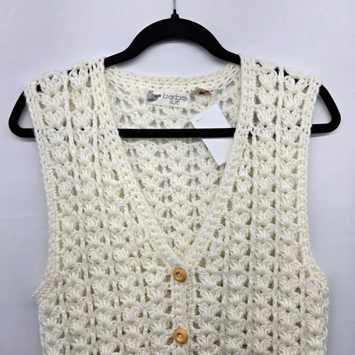 Vintage Barbra Sue Cream Crochet Knit Button Front Sweater Vest - Size S/M