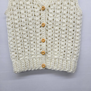 Vintage Barbra Sue Cream Crochet Knit Button Front Sweater Vest - Size S/M