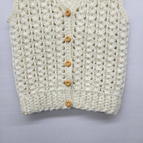 Vintage Barbra Sue Cream Crochet Knit Button Front Sweater Vest - Size S/M