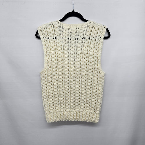 Vintage Barbra Sue Cream Crochet Knit Button Front Sweater Vest - Size S/M