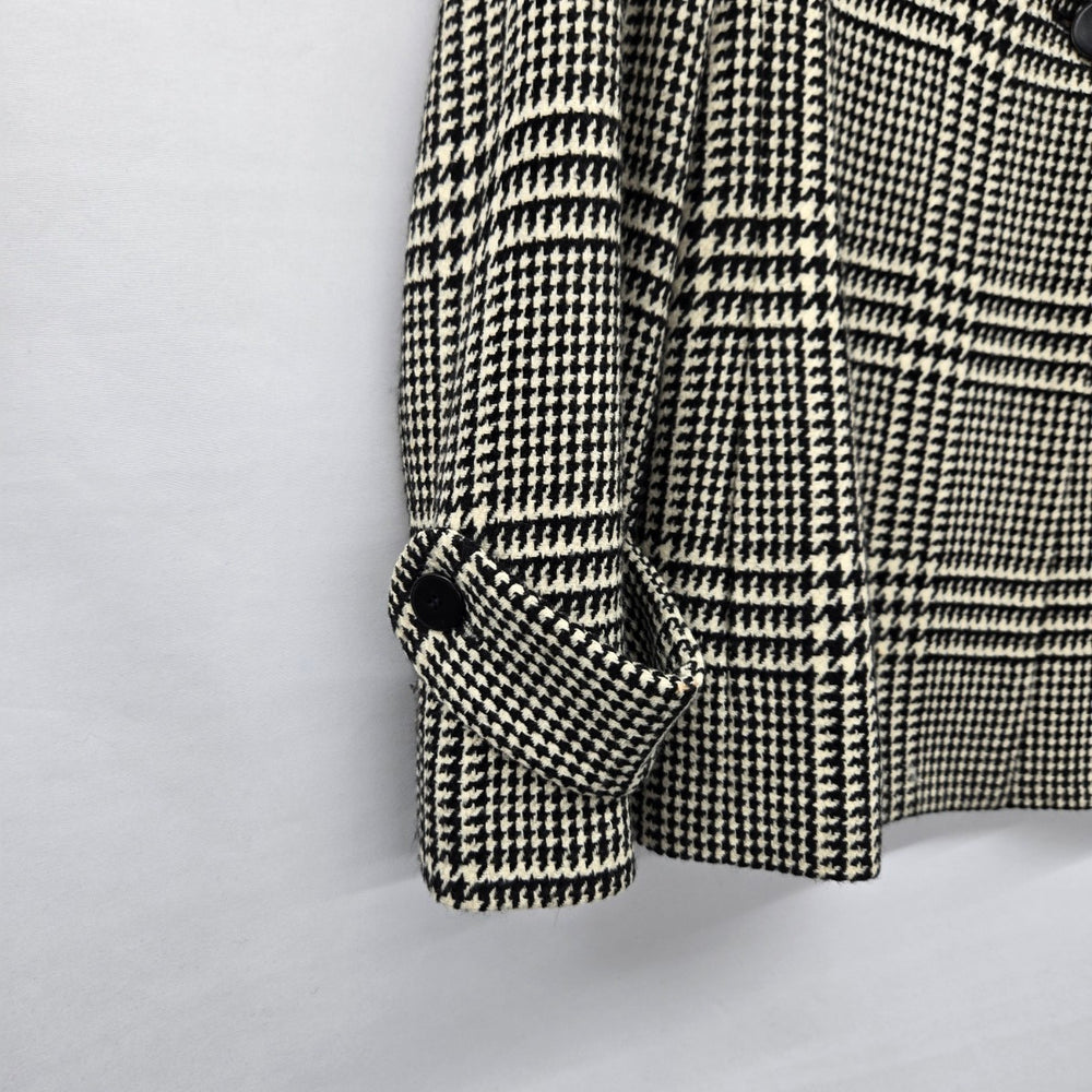 Anne Klein 100% Wool Houndstooth Plaid Blazer Jacket Black Cream - Size L