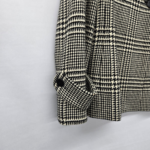 Anne Klein 100% Wool Houndstooth Plaid Blazer Jacket Black Cream - Size L