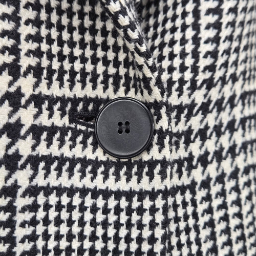 Anne Klein 100% Wool Houndstooth Plaid Blazer Jacket Black Cream - Size L