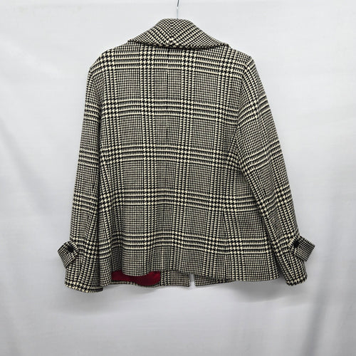 Anne Klein 100% Wool Houndstooth Plaid Blazer Jacket Black Cream - Size L