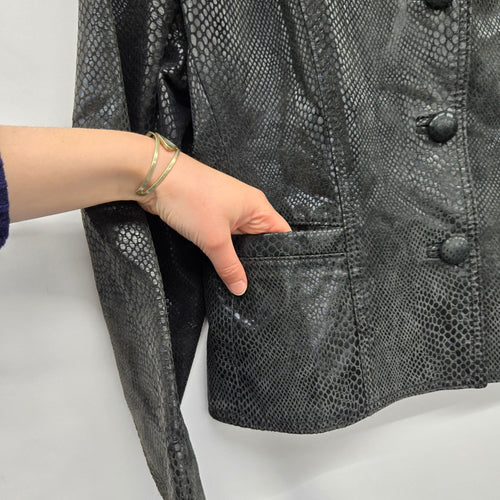 The Leather Ranch Black Reptile Embossed Leather Blazer Jacket - Size 8