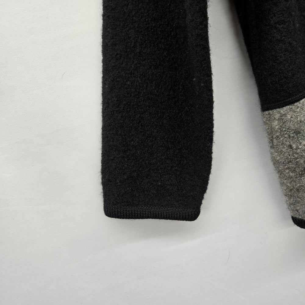 Lisa International Black Grey Colorblock Boiled Wool Fur-Collar Jacket - Size M