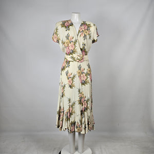 Vintage Emblem Floral Belted Midi Dress - Size M
