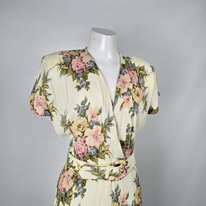 Vintage Emblem Floral Belted Midi Dress - Size M