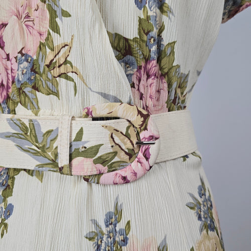 Vintage Emblem Floral Belted Midi Dress - Size M
